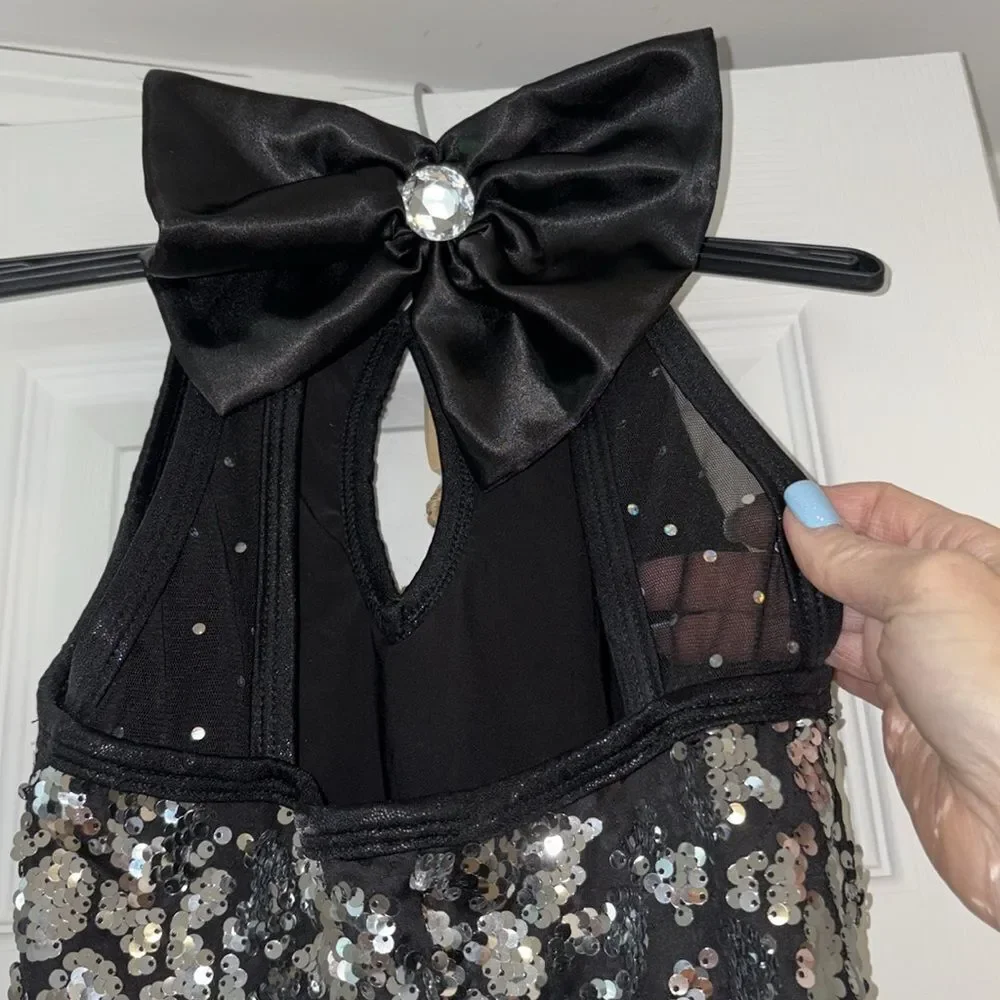 A Wish Come True Girls Silver Sequins Three Piece Dance Costume Size LC